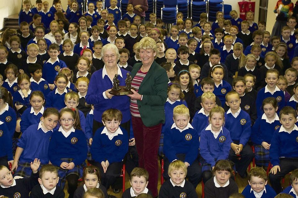 Betty Hamilton receiving a presentation to mark her retirement from Newtown Primary School after 33 years' service