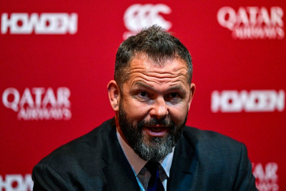 Lions Head Coach Andy Farrell speaking during a press conference after the squad announcement for the 2025 Tour of Australia at Indigo at The O2 in London, England. Photo by Ben McShane/Sportsfile