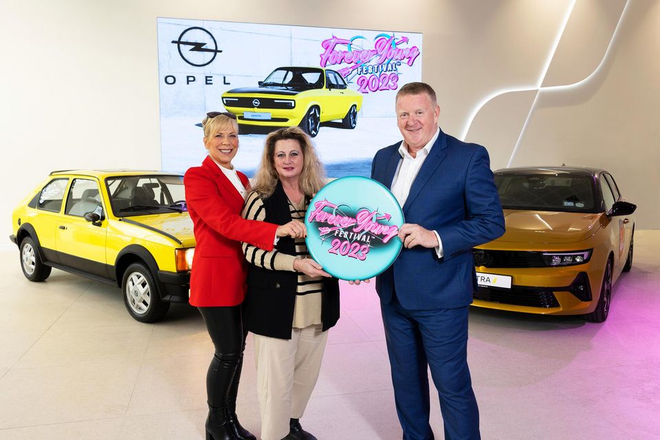 The legendary Opel Kadett; Dr Sharon Alston, festival organiser; James Brooks and the new Astra