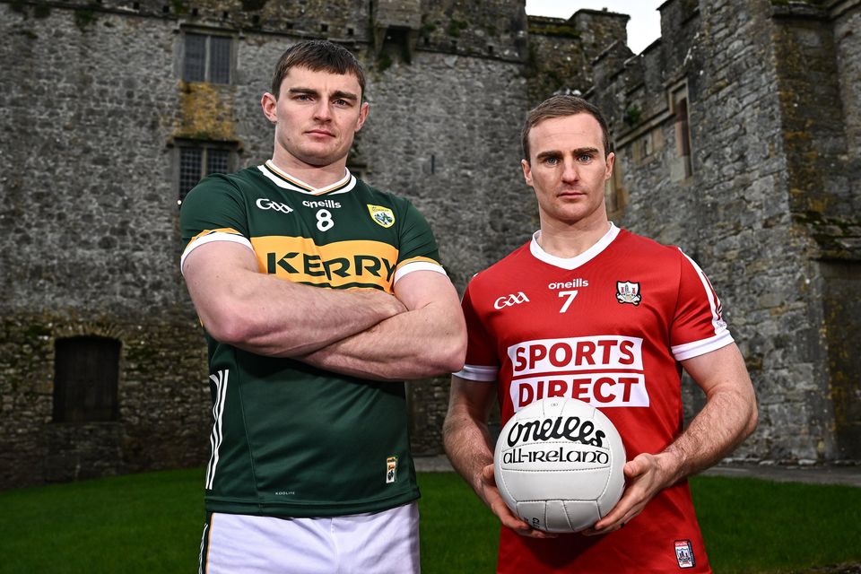 Kerry footballers Diarmuid O’Connor and Matty Taylor of Cork  at the launch of the Munster Senior Football Championship at Cahir Castle in Tipperary. Photo by Sportsfile