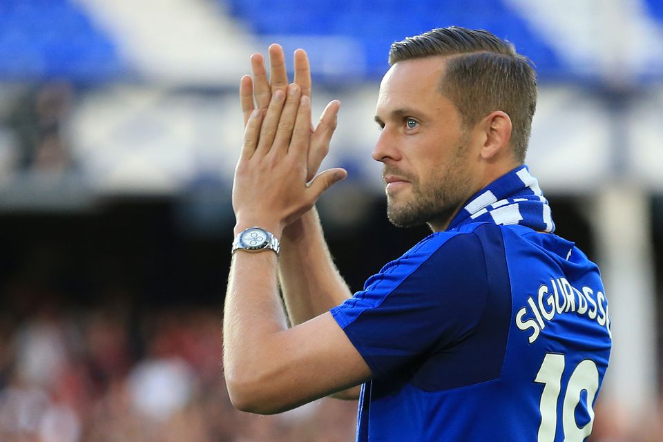 Everton's new signing Gylfi Sigurdsson was introduced to the crowd before the Europa League play-off against Hajduk Split