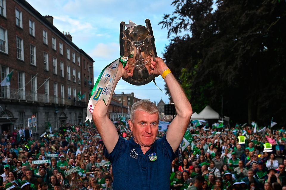 Limerick manager John Kiely with the Liam MacCarthy Cup