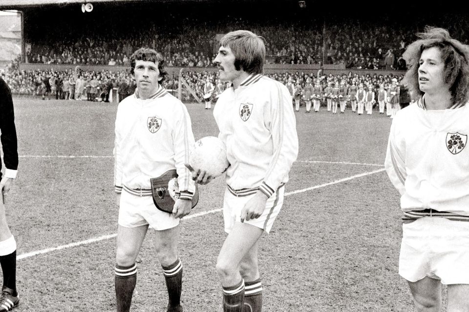 Ireland's John Giles, Steve Heighway and Liam Brady (on his senior international debut) at Dalymount Park in 1974.