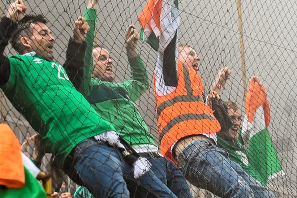 Irish fans during the play-off first leg in Bosnia Photo: David Maher / SPORTSFILE