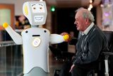 thumbnail: IrelandÕs first socially assistive AI robot 'Stevie II' from robotics engineers at Trinity College Dublin, with Brendan Crean, who helped trial the robot through the charity ALONE, during a special demonstration at the Science Gallery in Dublin.
Brian Lawless/PA Wire