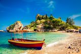 thumbnail: A boat at Isola Bella at Taormina, Sicily