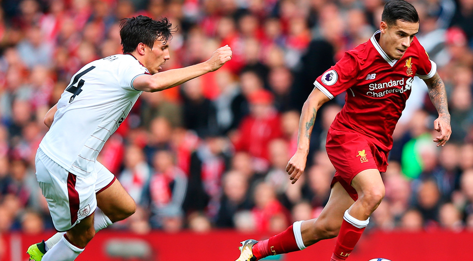 Philippe Coutinho of Liverpool attempts to get past Jack Cork of Burnley. Photo: Getty Images