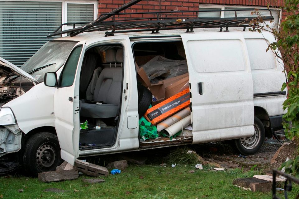 Scene of an overnight crash near the entrance to Beaumont Hospital  where a White Van crashed into a house injuring one man