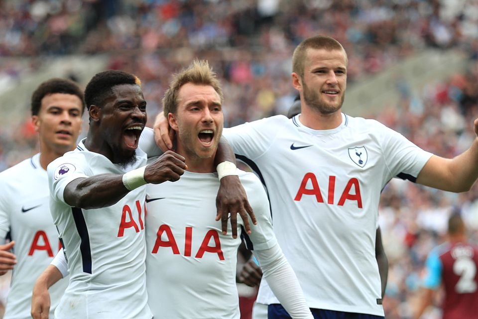 Tottenham's Christian Eriksen (centre) celebrates