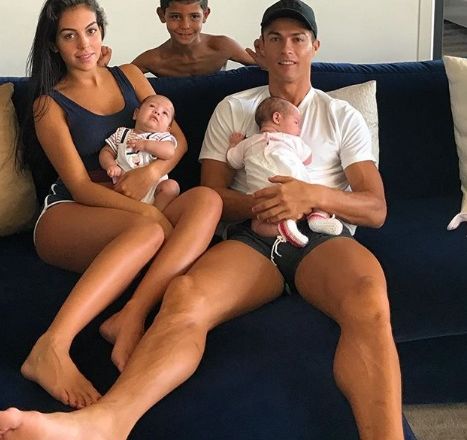 Cristiano Ronaldo with his son Cristiano Jr and twins Mateo and Eva
