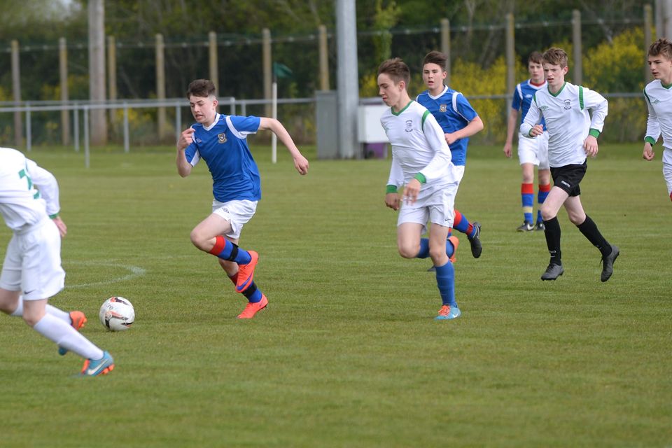 19/05/15. Dylan Reilly during the Under 15s soccer final between Colaiste Phadraig CBS and Templeouge College at Peamount Utd.
Pic: Justin Farrelly.