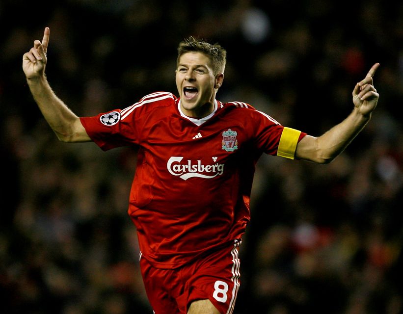 File photo dated 01-10-2008 of Liverpool's Steven Gerrard celebrates scoring his 100th goal for Liverpool PRESS ASSOCIATION Photo. Issue date: Friday May 15, 2015. Steven Gerrard season by season. See PA story SOCCER Season by Season. Photo credit should read Peter Byrne/PA Wire.