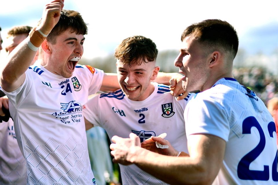 Monaghan players, from left, Jason Irwin, Thomas McPhillips and Jason Irwin celebrate
