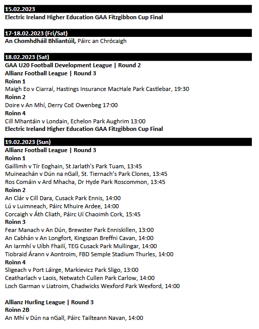 GAA Fixtures and Results - League Gaelic Football & Hurling 2024