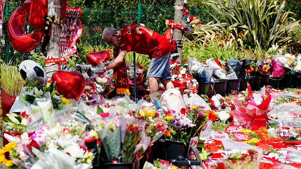 Flowers left at Anfield in memory of Diogo Jota. Photo: PA