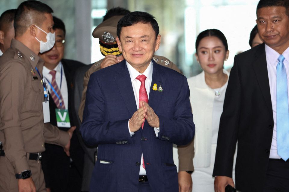 Former Thai Prime Minister Thaksin Shinawatra at Don Mueang airport in Bangkok, Thailand. Photo: REUTERS/Athit Perawongmetha.