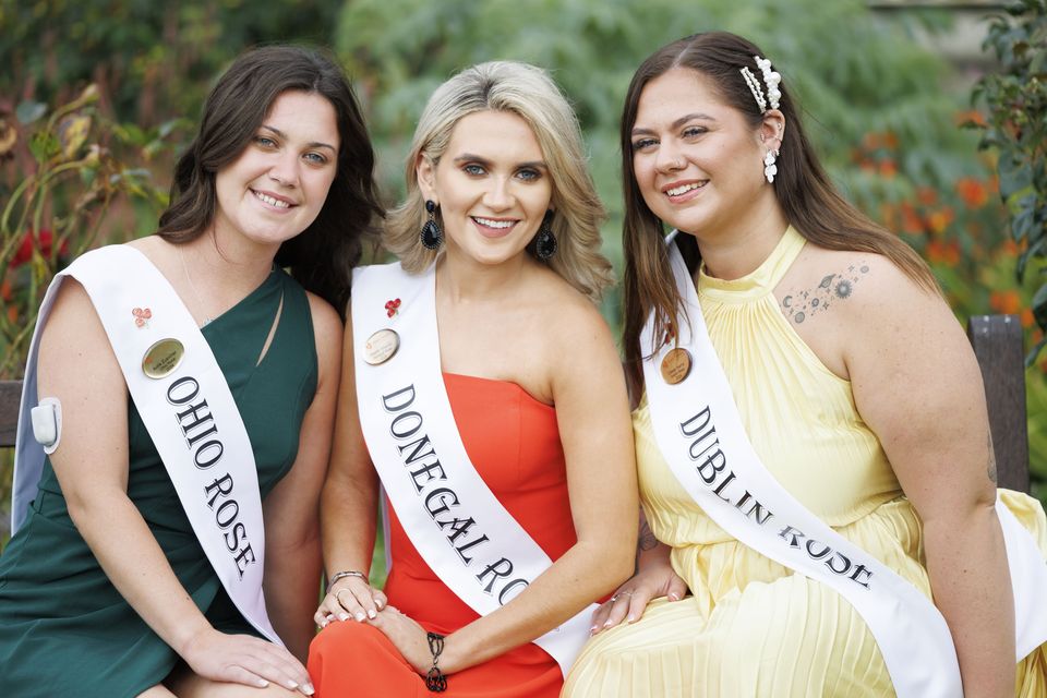 Ohio Rose, Aoife Zuercher; Donegal Rose, Niamh Shevlin; and Dublin Rose, Casey Harris, at the official launch of this year's Rose of Tralee International Festival. Photo: Andres Poveda