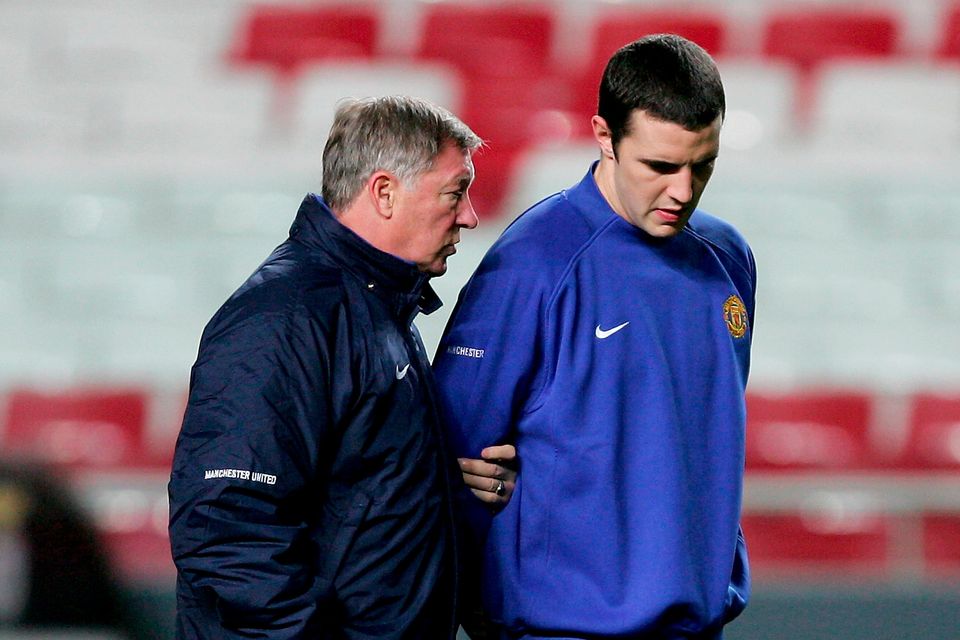 Alex Ferguson has a word with John O'Shea during their Manchester United days