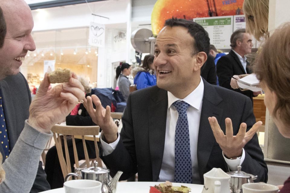 Taoiseach Leo Varadkar chats to Phil Nolan and Marie O’Keeffe at Omni Shopping Centre in Santry
