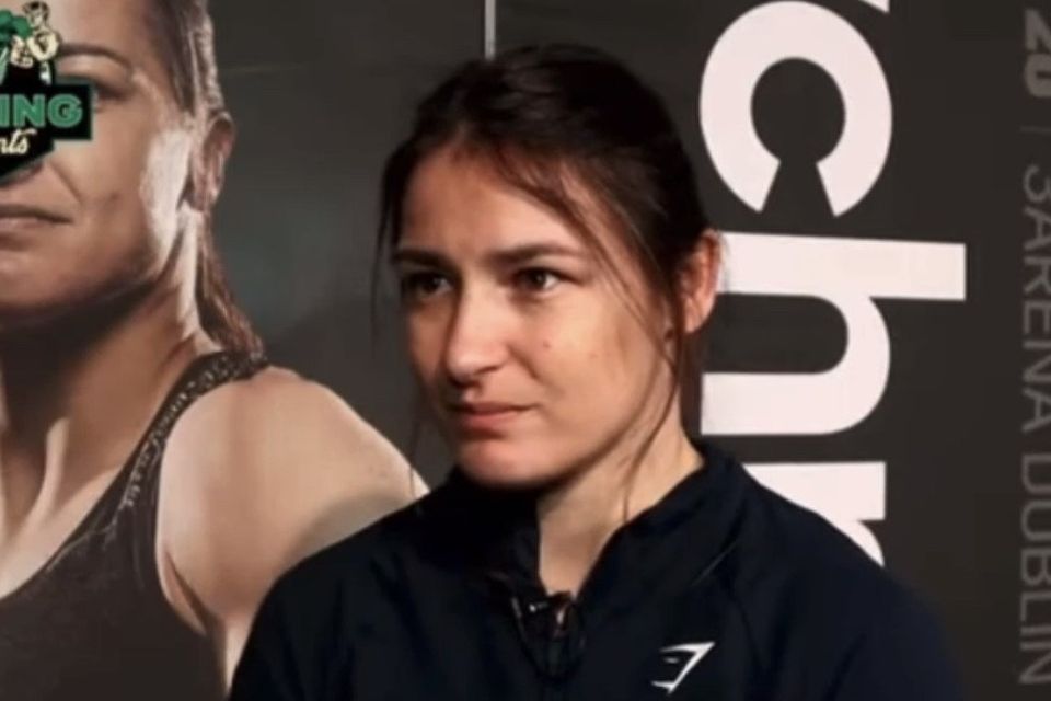 Katie Taylor chokes up after hearing a letter of support from Drogheda boxer Deirdre Gogarty.