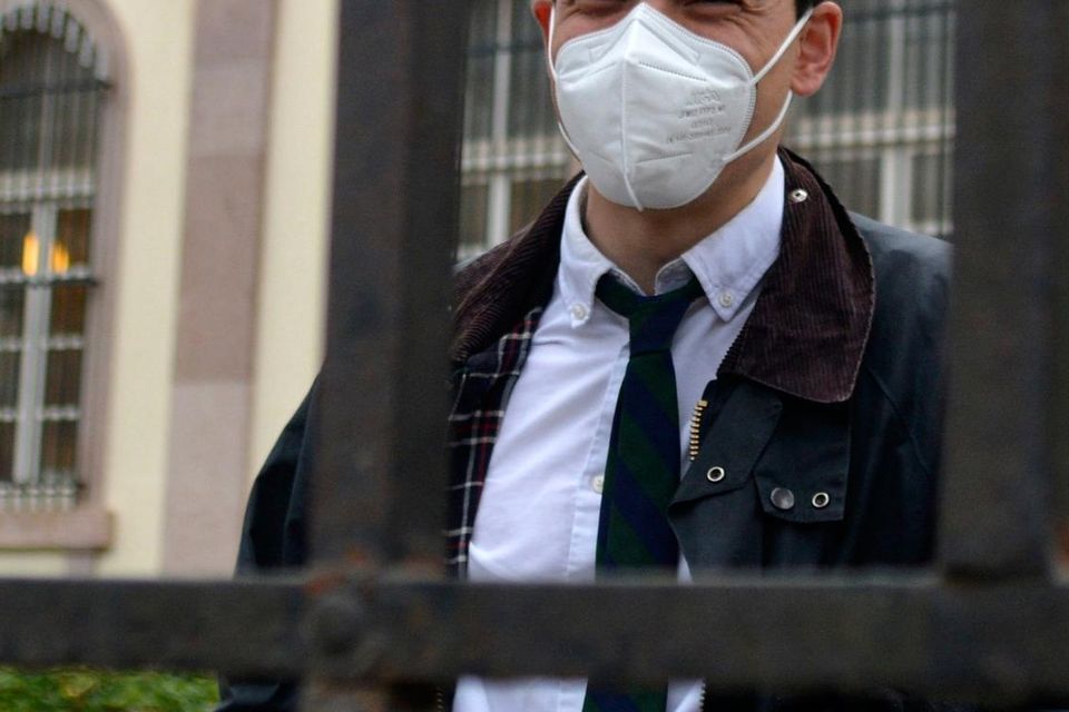 Irish-German man Seán Binder stands at the yard of the court before his trial in Mytilene Port, on the island of Lesbos. Picture: AP