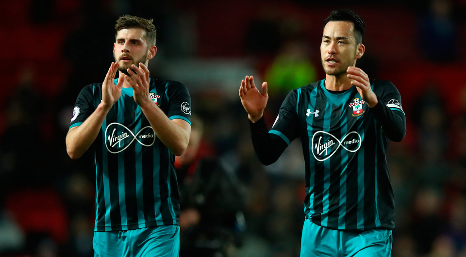 Jack Stephens and Maya Yoshida of Southampton applaud the travelling fans. Photo: Getty Images