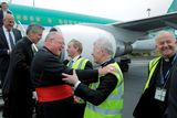 thumbnail: 09/08/2015 Cardinal TImothy Dolan, Archbishop of New York and  archbishop Charles Brown, Papal Nuncio to Ireland being greeted by An Taoiseach Enda Kenny and Archbishop of Tuam Michael Neary after arriving on the Aer Lingus flight carrying pilgrims from New York to Knock Shrine at Ireland West Airport Knock. Photo : Keith Heneghan / Phocus