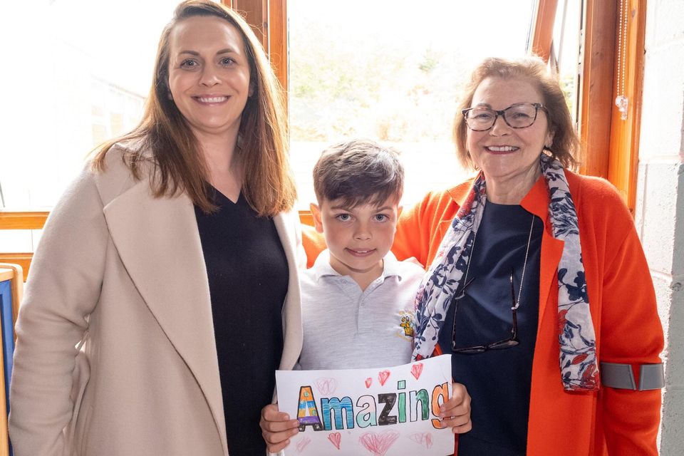 Grandparents Day At St Cronan's BNS Bray. Will Gaskin with mum Aisling and granny Helen