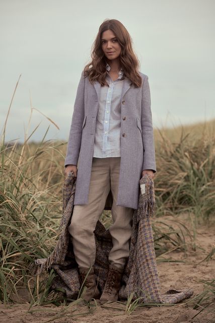 ‘Grace’ coat in blue wool Donegal tweed with slant pockets, notch lapel and three-button cuffs, €335, Magee 1866