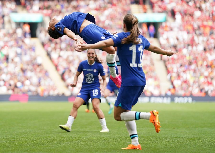 Chelsea’s Sam Kerr celebrates in style (Adam Davy/PA).
