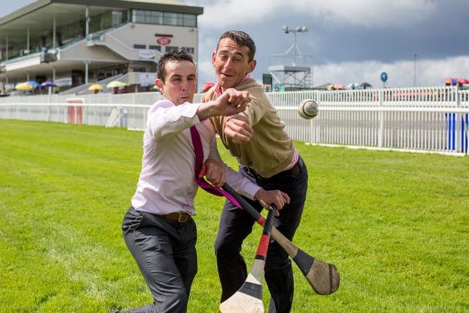 Two times champion national hunt jockey Davy Russell and former Kilkenny hurler and now amateur jockey James Dowling promoting hurling for cancer match which will take place in Kildare on August 11th