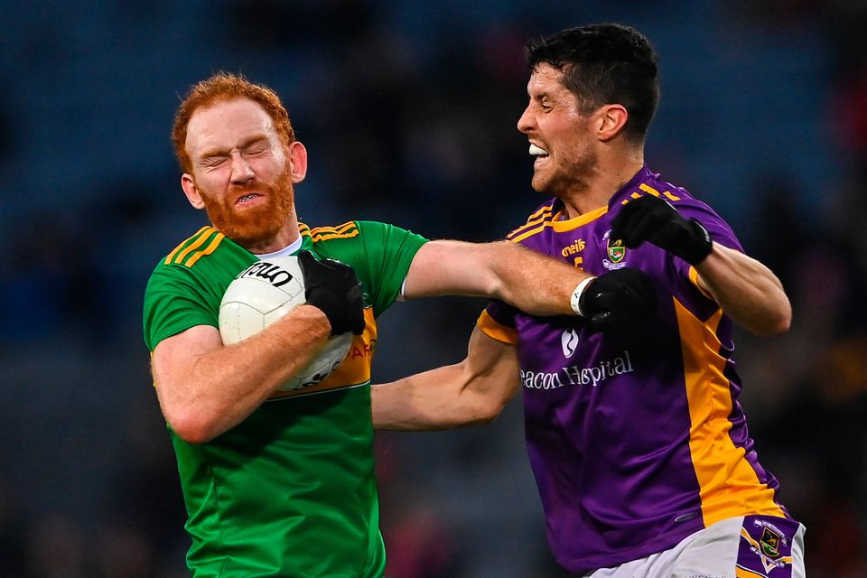 Conor Glass of Watty Graham's Glen in action against Rory O'Carroll of Kilmacud Crokes during last year's All-Ireland club football final in Croke Park. Photo: Sportsfile