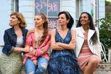 thumbnail: (From left) Gabby Best as Clare, Aimee-Ffion Edwards as Leila, Lily Allen as Mel and Freema Agyeman as Trish in 'Dreamland'. Photo: Sky