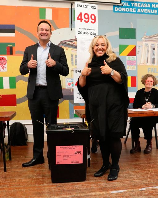 Taoiseach Leo Varadkar and Fine Gael senator Mary Seery Kearney voting in the referendums