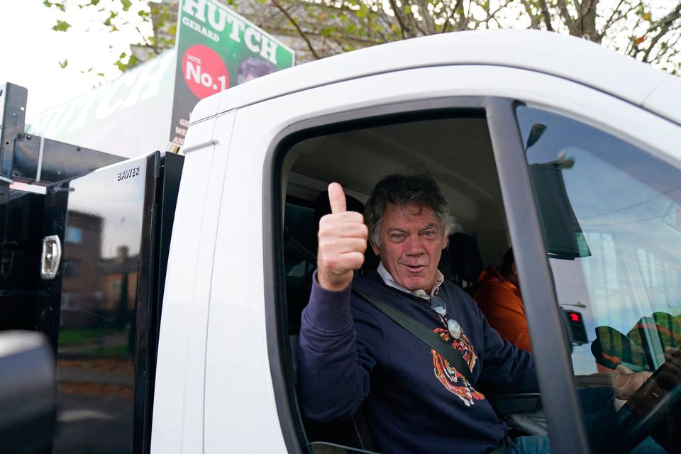 Gerry 'The Monk' Hutch campaigning in a van in Dublin. Photo: PA