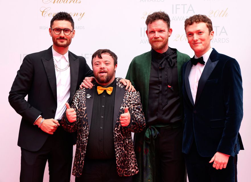 Tom Berkeley, Seamus O'Hara, James Martin and Ross White, An Irish Goodbye, arrive on the red carpet ahead the 20th Irish Film and Television Academy (IFTA) Awards ceremony at the Dublin Royal Convention Centre. Photo: Damien Eagers/PA Wire