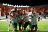 thumbnail: Luke Kehir of Republic of Ireland, left, celebrates with teammates, from left to right, Daniel Babb, Mason Melia, Daniel McGrath and Najemedine Razi after scoring his side's fourth goal during the UEFA European U17 Championship Final Tournament match between Hungary and Republic of Ireland at Pancho Aréna in Felcsút, Hungary.