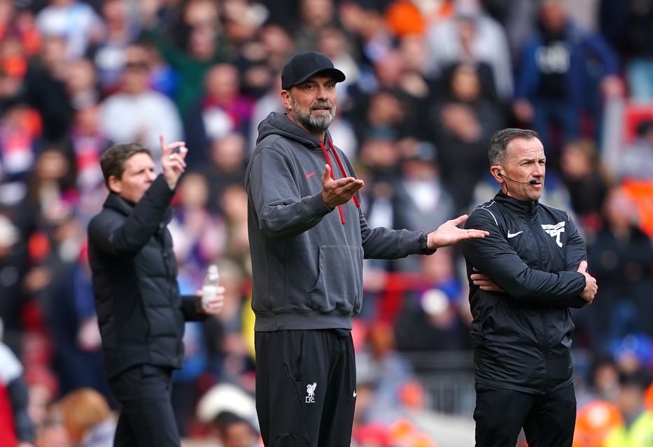 Jurgen Klopp’s Liverpool suffered a shock setback against Crystal Palace (Peter Byrne/PA)