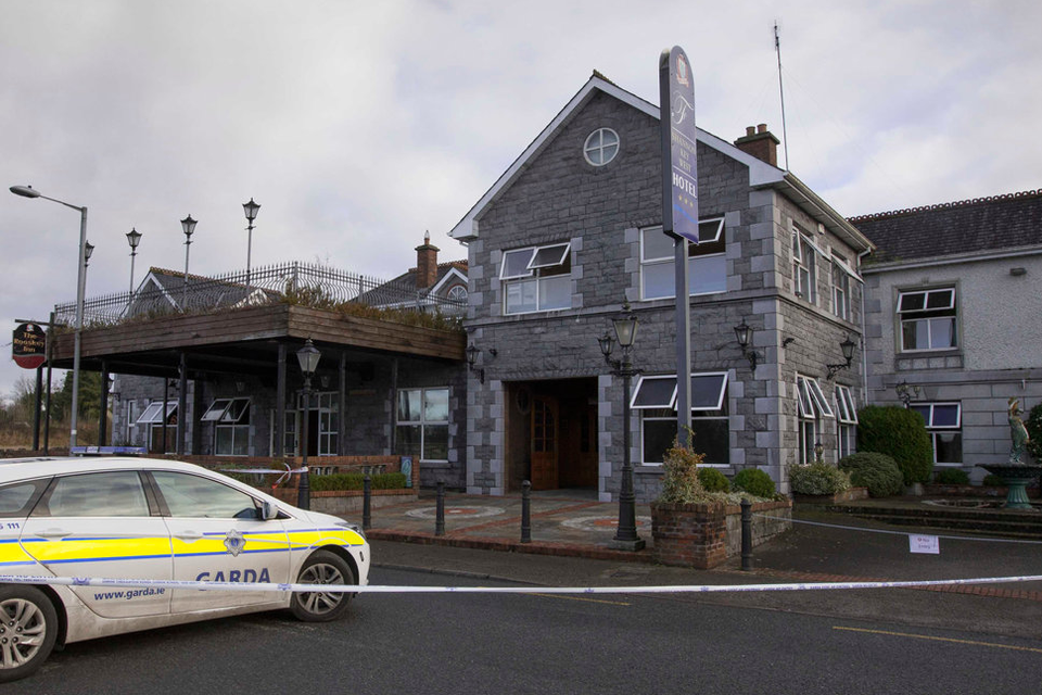 Gardai at The Shannon Key West Hotel in Rooskey which was damaged by fire.