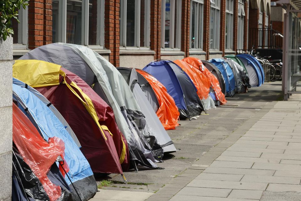 Tents used by homeless asylum-seekers at Grattan Court, Dublin. Photo: Collins