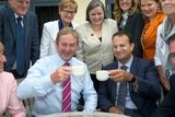 thumbnail: Taoiseach Enda Kenny poses with Minister for Health Leo Varadkar and other members of Fine Gael at the party's think-in at Fota Island Hotel. Photo: Tony Gavin