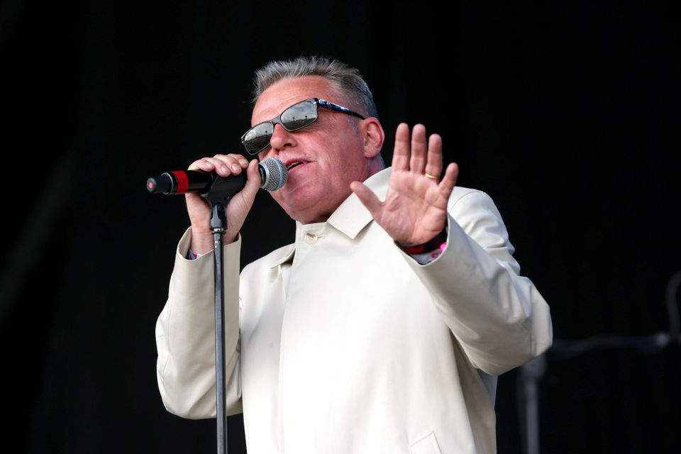 Suggs of Madness performs on the Pyramid Stage