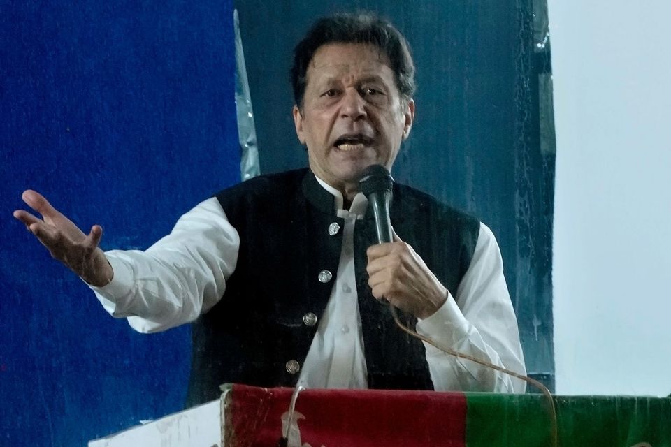 Former prime minister Imran Khan made his comments during a rally in Lahore (K M Chaudary/AP)