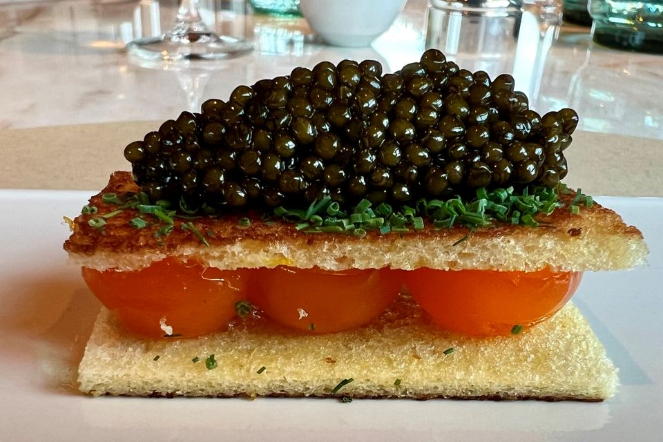 Egg toast, caviar, herbs, Jean-Georges. Photo: Lucinda O'Sullivan