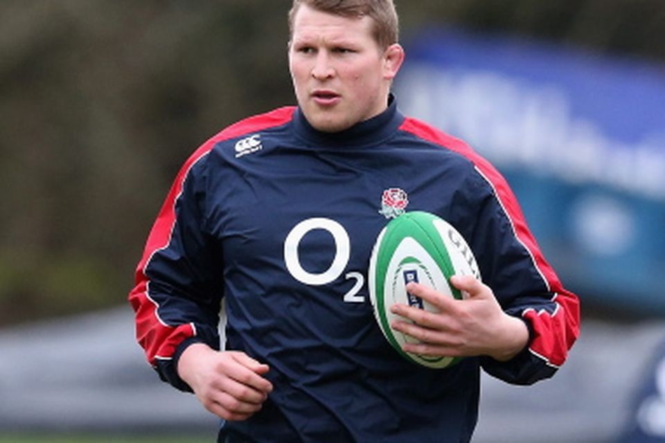 BAGSHOT, ENGLAND - FEBRUARY 06:  Dylan Hartley runs with the ball during the England training session held at Pennyhill Park on February 6, 2013 in Bagshot, England.  (Photo by David Rogers/Getty Images)