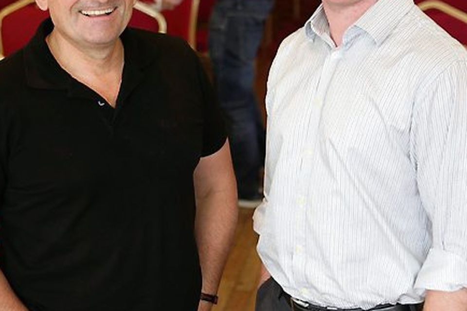 Eddie Hobbs and Stephen Donnelly at their 'Get on Top of Debt' meeting at the Royal Hotel.