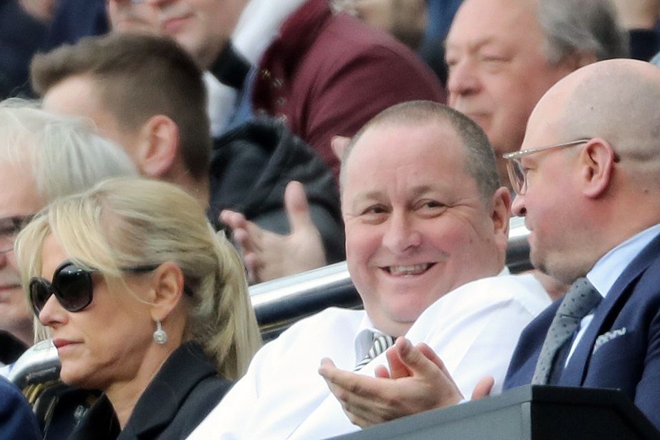 Newcastle owner Mike Ashley (centre) and managing director Lee Charnley (right) in the stands at St James’ Park (Owen Humphreys/PA)