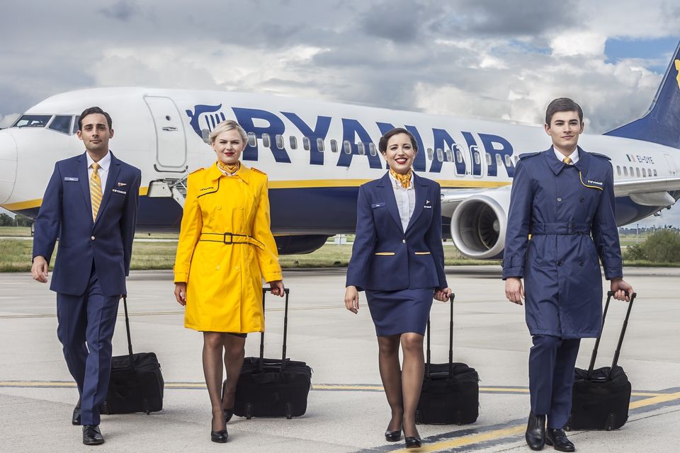 Ryanair cabin crew model the airline's new uniforms. Photo: Taine King