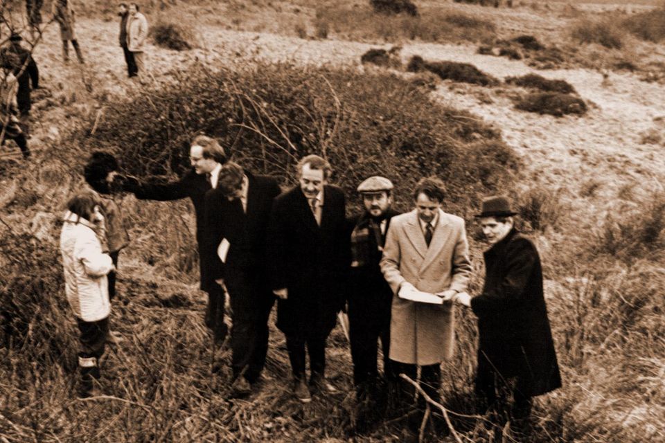 Legal teams from the Kerry Babies tribunal on the Hayes farm in 1985