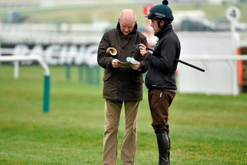 Willie Mullins and Ruby Walsh discuss tactics ahead of their big assault on Cheltenham. Photo: Matt Browne / SPORTSFILE